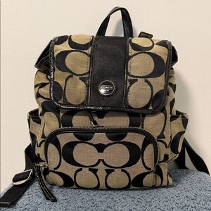 Coach Signature Black and Tan Backpack